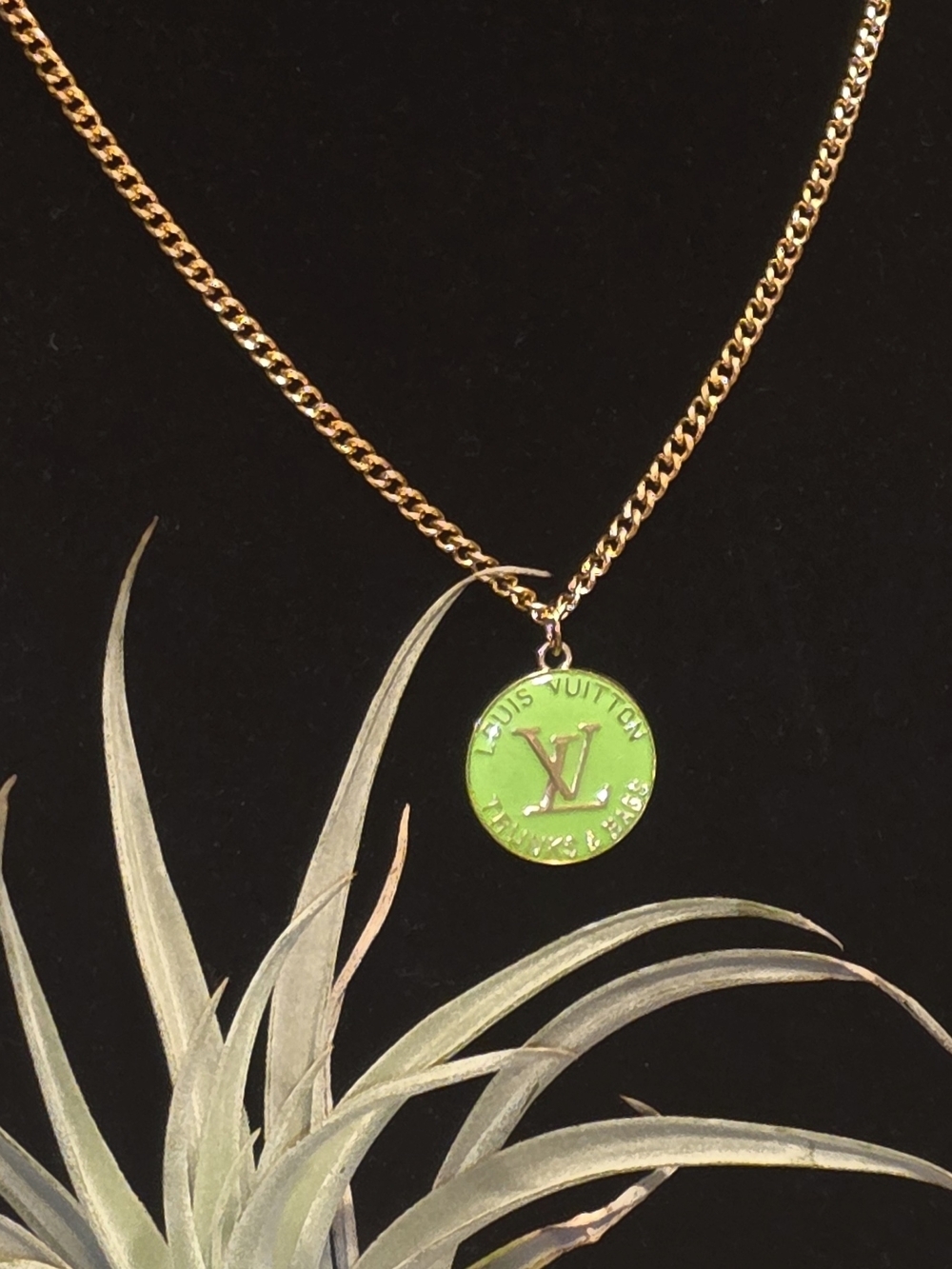 One-of-a-Kind Upcycled Louis Vuitton Green Enamel Medallion Necklace ✨